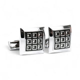 Butoni pentru bărbați cu cristale Swarovski, pătrați, argintii cu accente negre – JONA