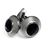 Butoni pentru bărbați cu cristale Swarovski, rotunzi, negru-argintiu – JONA