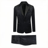 Costum din catifea pentru bărbați, negru, cu rever crestat – JONA