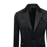 Costum din catifea pentru bărbați, negru, cu rever crestat – JONA