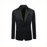 Costum din catifea pentru bărbați, negru, cu rever crestat – JONA