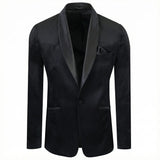 Costum din catifea pentru bărbați, negru, cu rever satinat – JONA