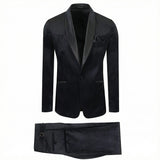 Costum din catifea pentru bărbați, negru, cu rever satinat – JONA