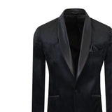 Costum din catifea pentru bărbați, negru, cu rever satinat – JONA