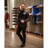 Costum Ceremonie Bărbați Imprimeu Animal Print Negru-Violet - JONA
