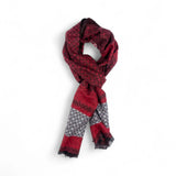 Eșarfă din cașmir Roșu-Gri Geometric pentru bărbați - JONA