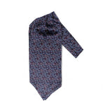 Eșarfă Ascot din mătase pentru bărbați, albastră cu accente roșii – JONA