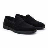 Mocasini Bărbați Ezra Piele Naturală Velur, Negru  - JONA