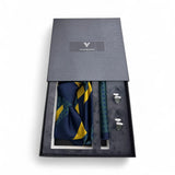 Set cadou accesorii bărbați 3 piese, bleumarin cu imprimeu galben și buline verzi - JONA