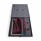 Set cadou accesorii bărbați 3 piese, bordo paisley cu detalii albastre - JONA