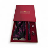 Set cadou accesorii bărbați 3 piese, negru, floral vișiniu - JONA