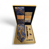 Set cadou accesorii bărbați 5 piese, albastru auriu paisley - JONA