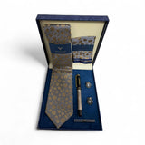 Set cadou accesorii bărbați 5 piese, bej-albastru geometric - JONA