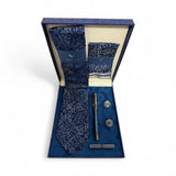 Set cadou accesorii bărbați 5 piese, bleumarin floral argintiu JONA