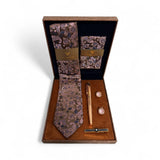Set cadou accesorii bărbați 5 piese, maro floral subtil - JONA